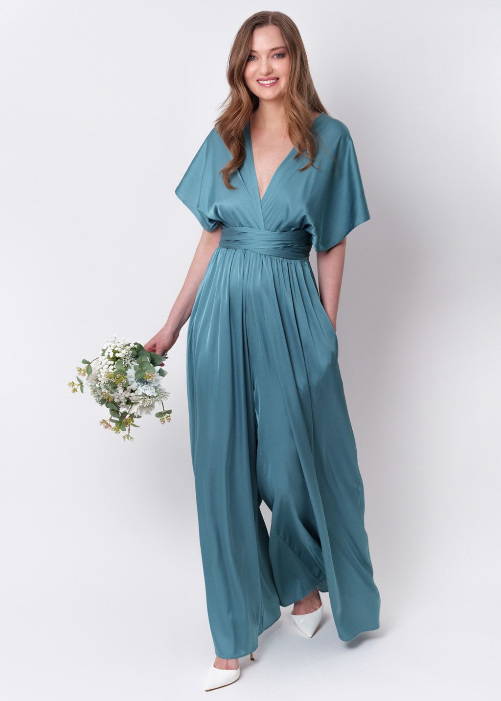 Aqua blue silk infinity jumpsuit