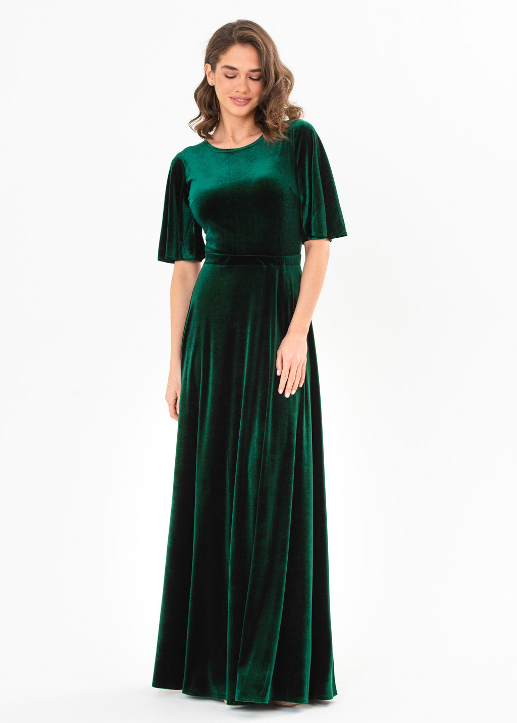 Emerald green velvet long dress