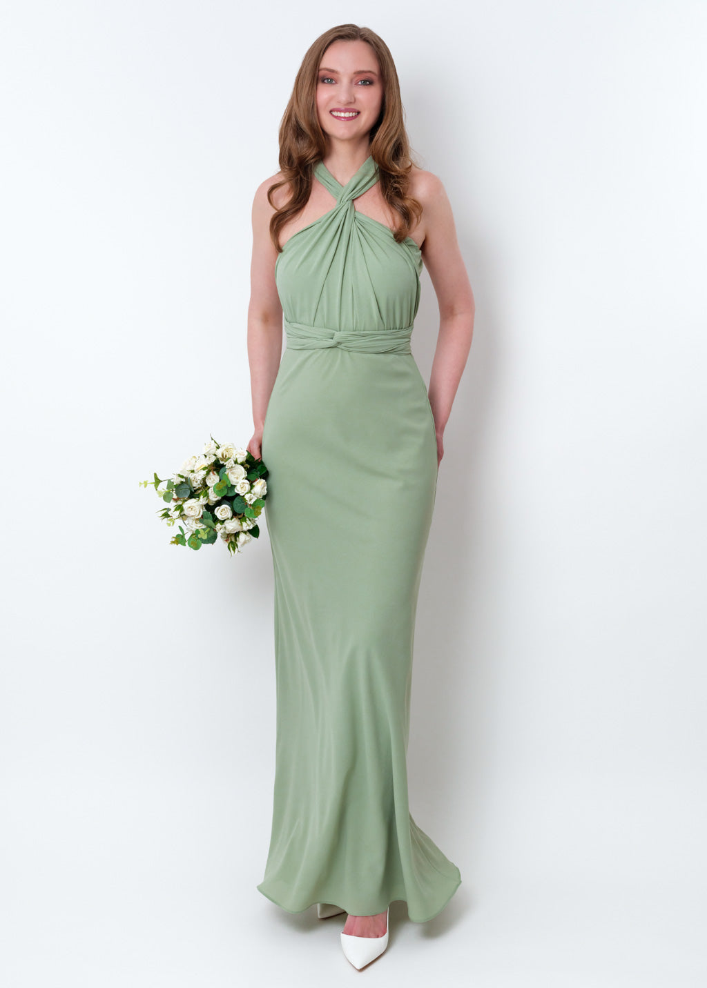 Sage green chiffon infinity long dress
