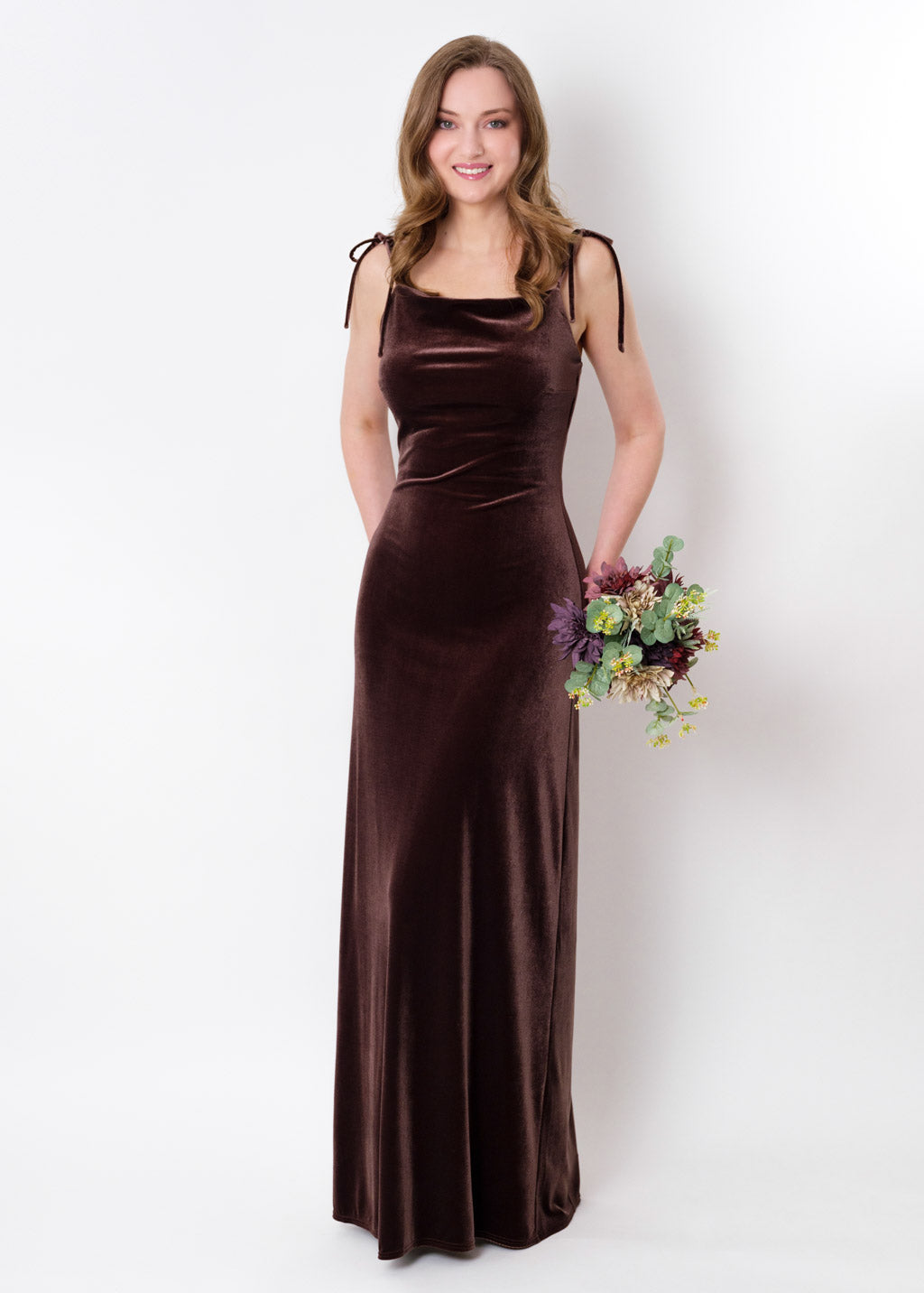 Chocolate brown slip velvet bodycon long dress