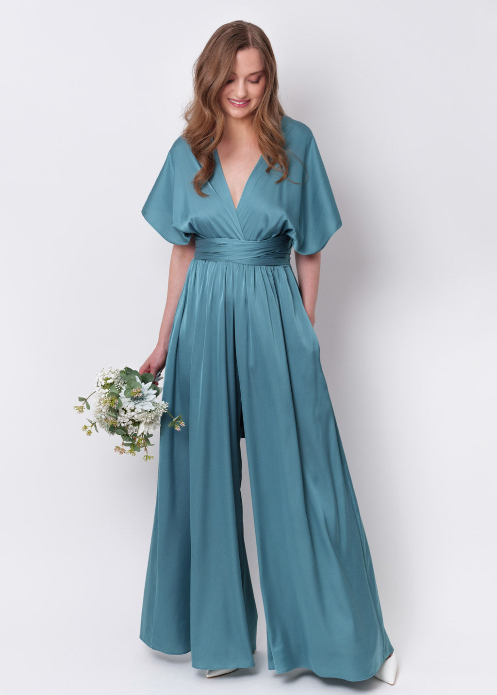 Aqua blue silk infinity jumpsuit