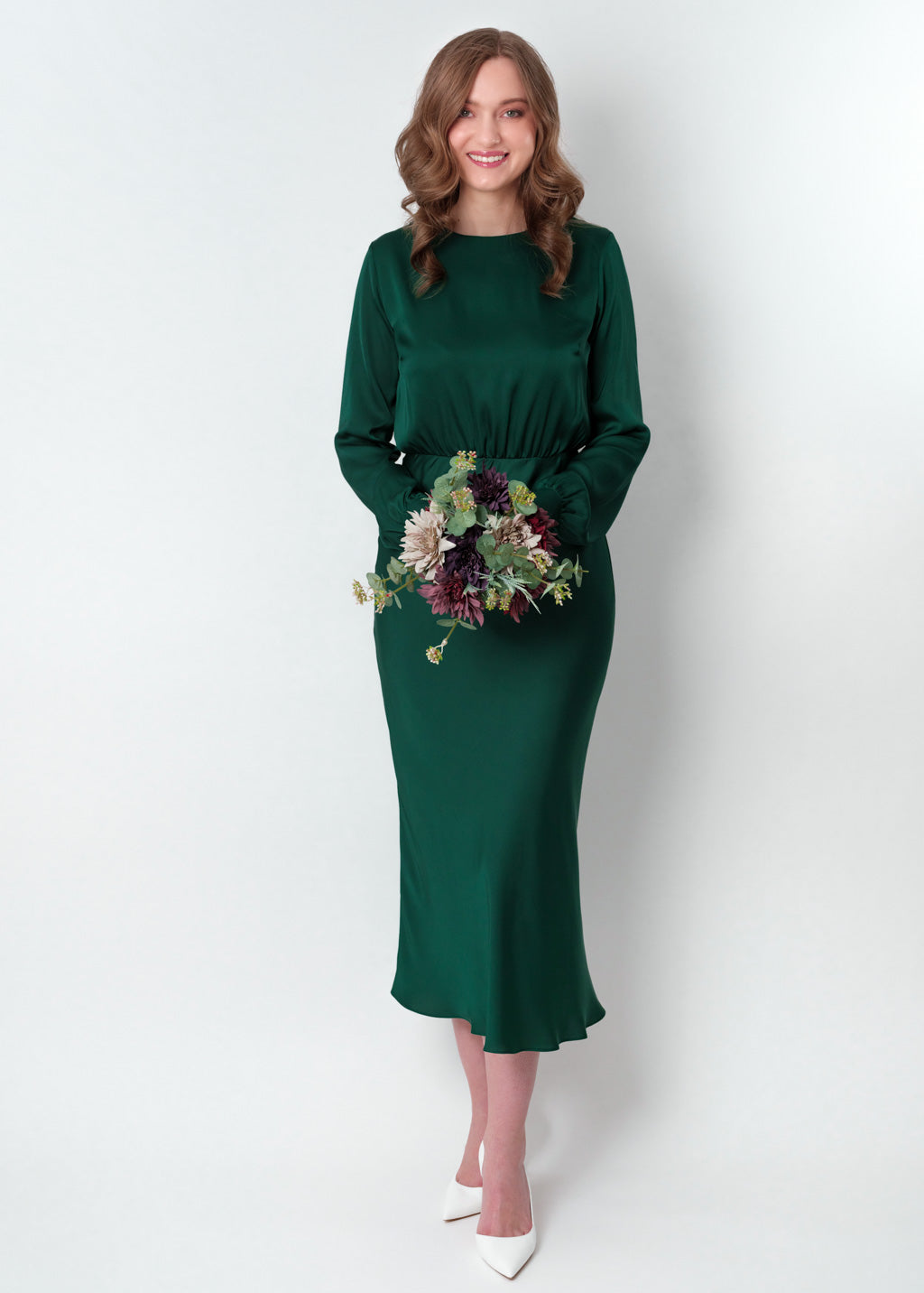 Dark green silk mid-calf dress