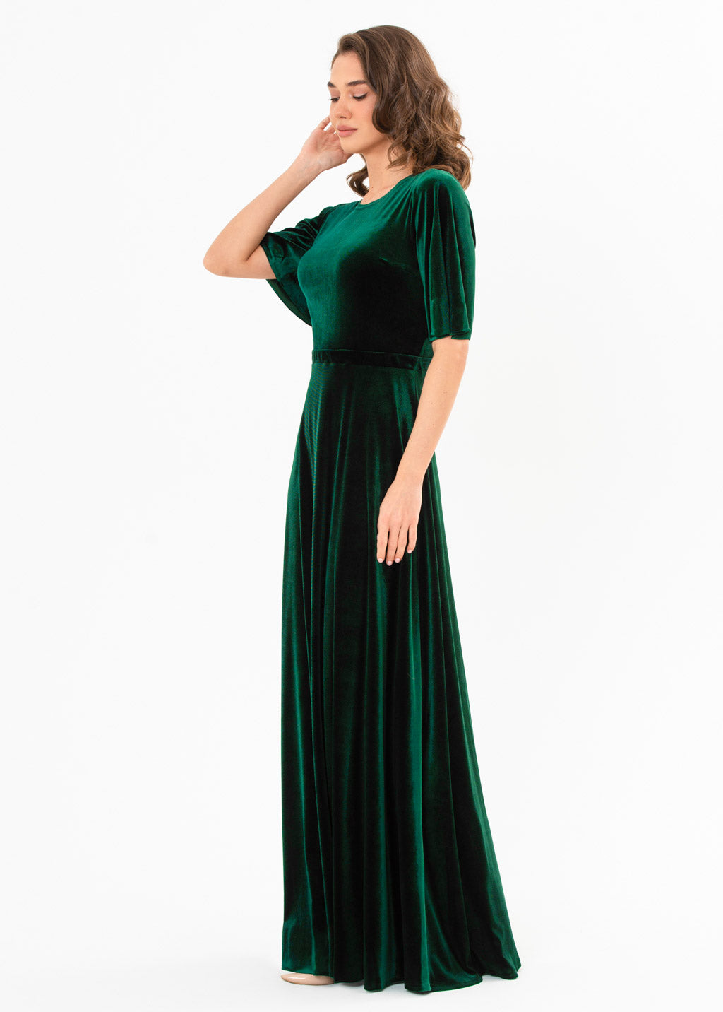 Emerald green velvet long dress
