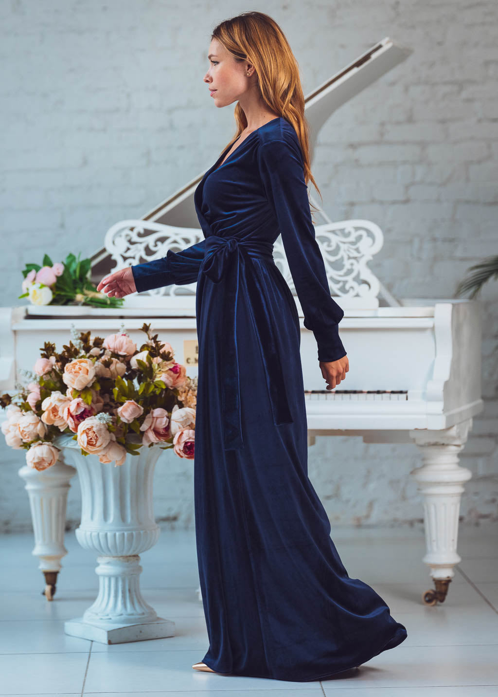 Navy blue long wrap dress