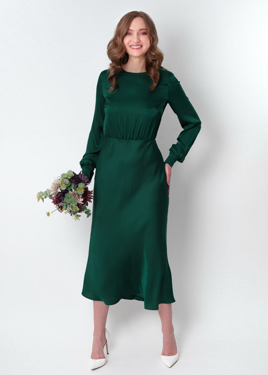 Dark green silk mid-calf dress