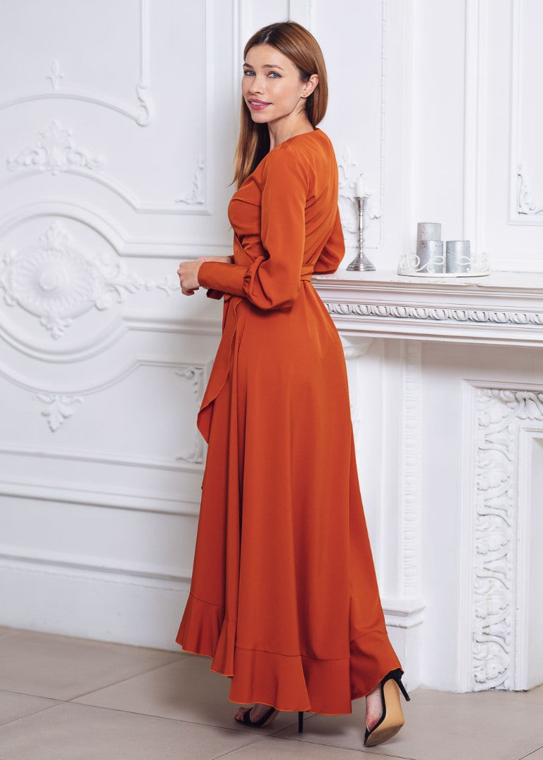 Rust orange long wrap dress
