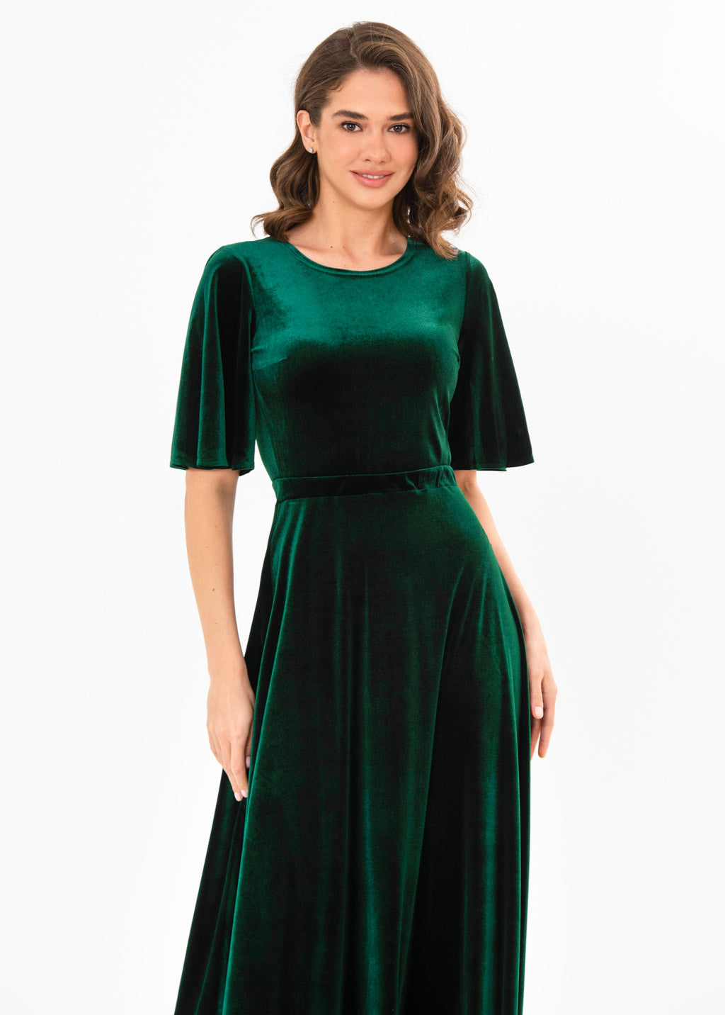 Emerald green velvet long dress