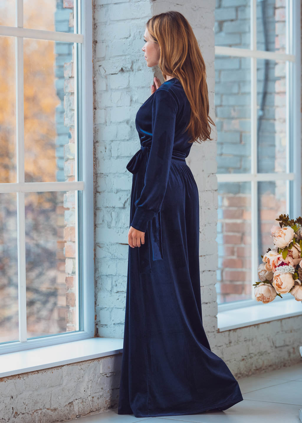 Navy blue long wrap dress