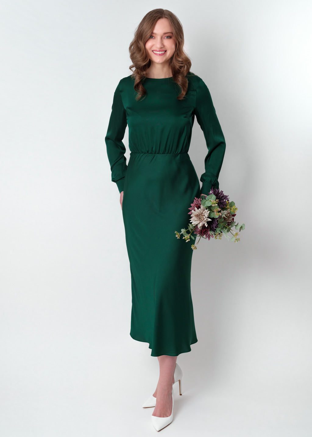 Dark green silk mid-calf dress