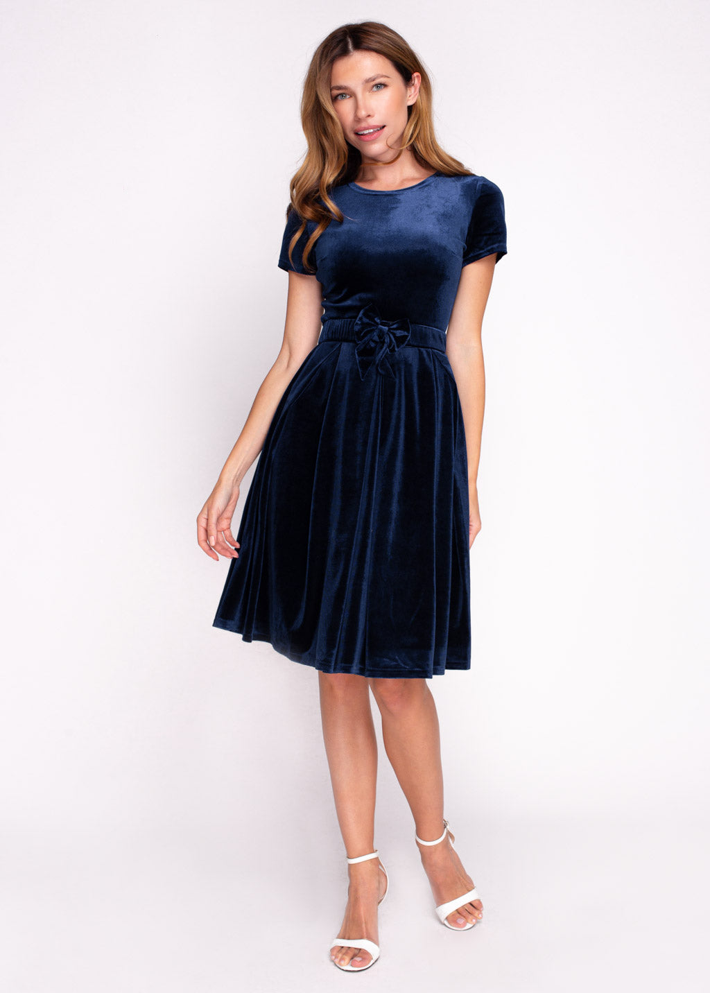 Mommy and me navy blue velvet adult dress