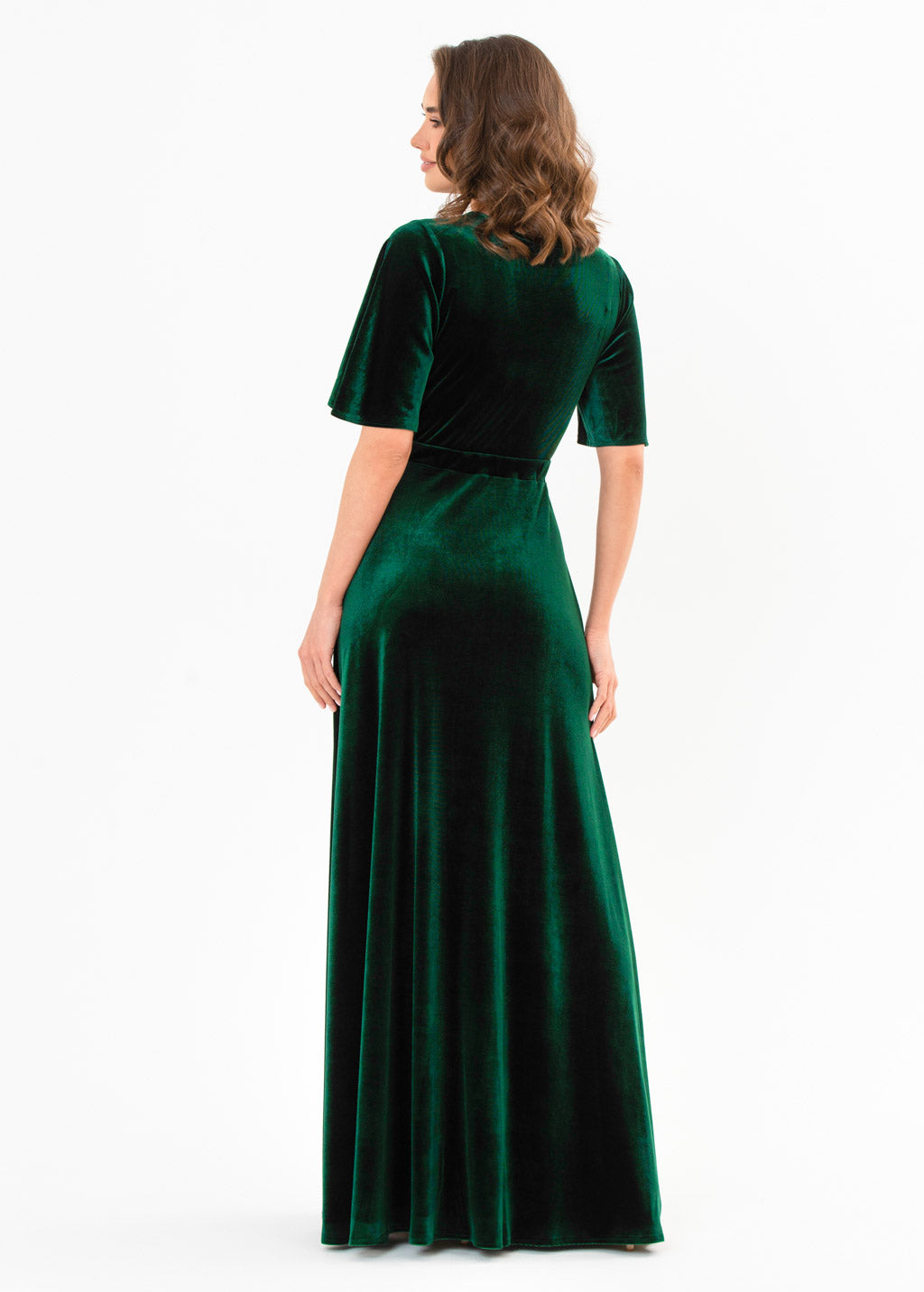 Emerald green velvet long dress
