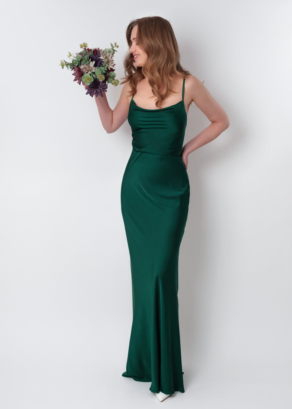 Dark green silk slip dress
