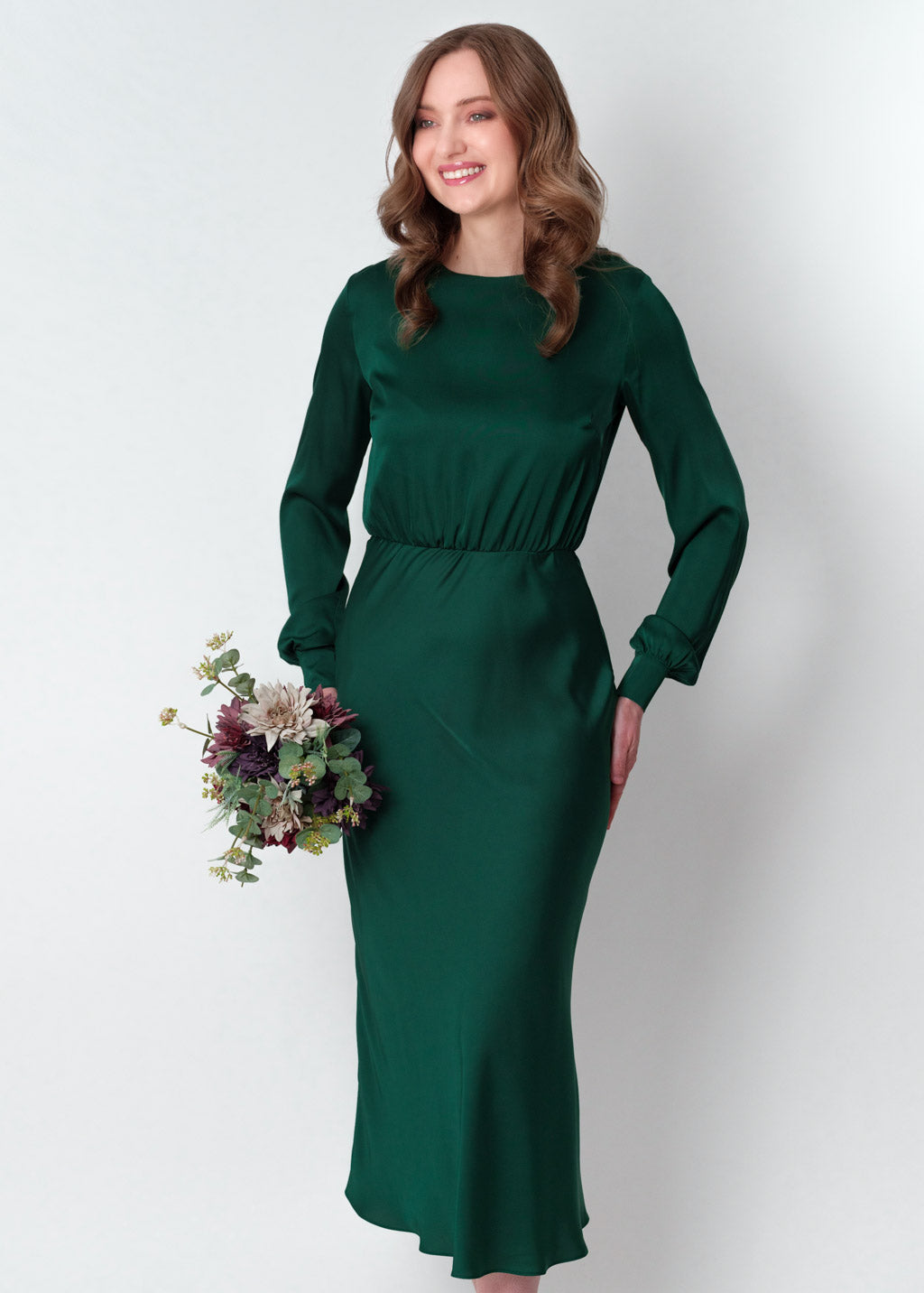 Dark green silk mid-calf dress