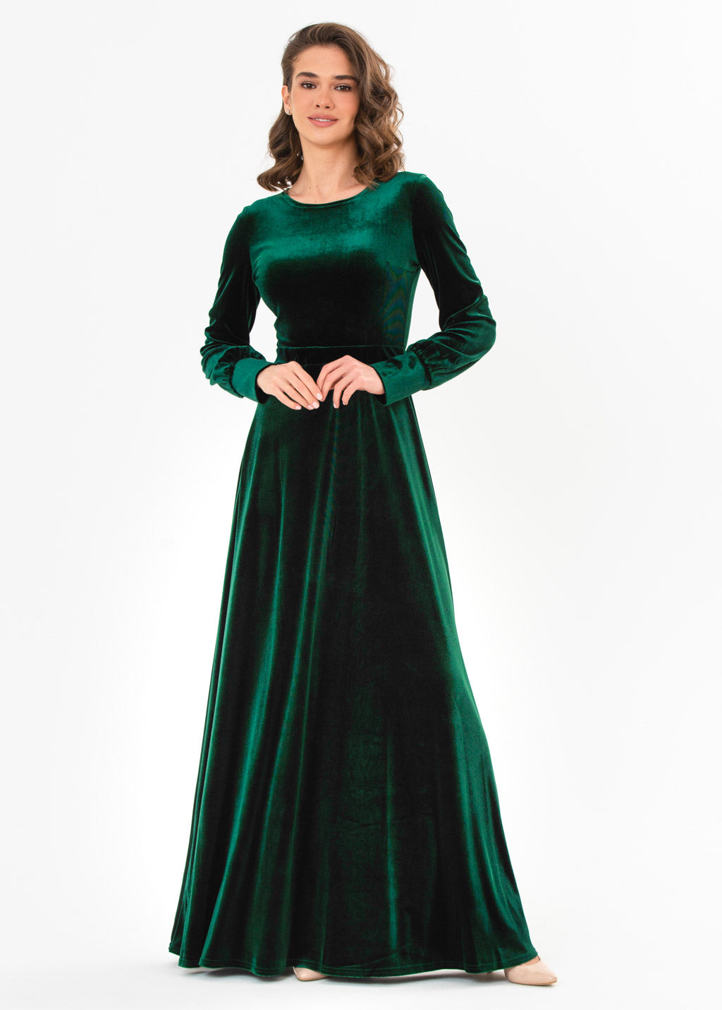 Emerald green velvet long dress