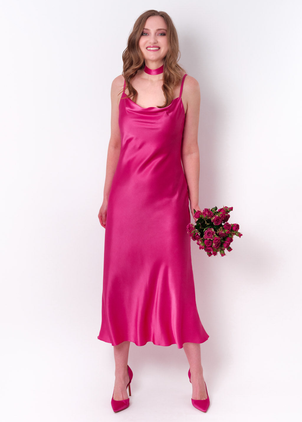 Hot pink slip silk dress