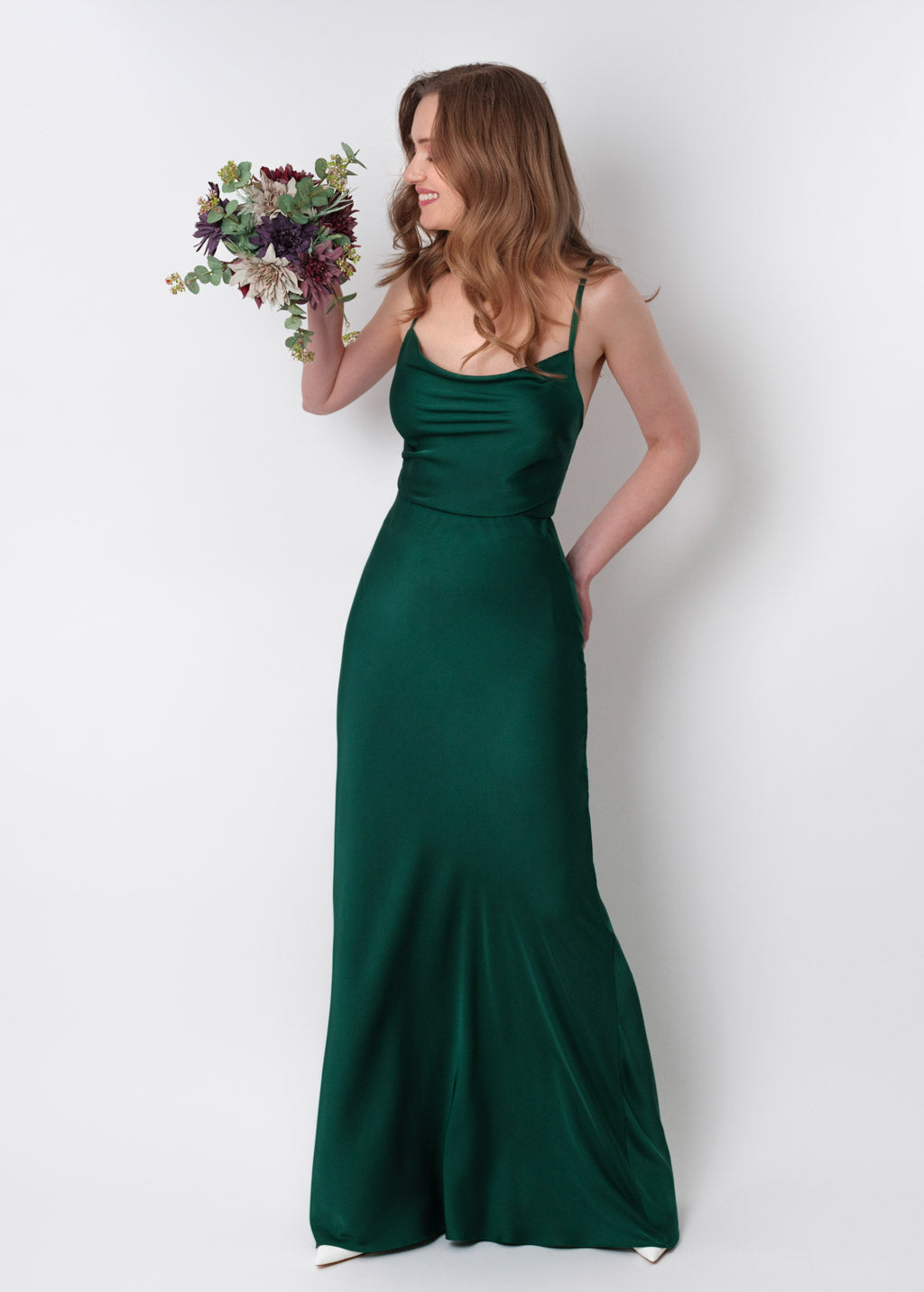 Dark green silk slip dress