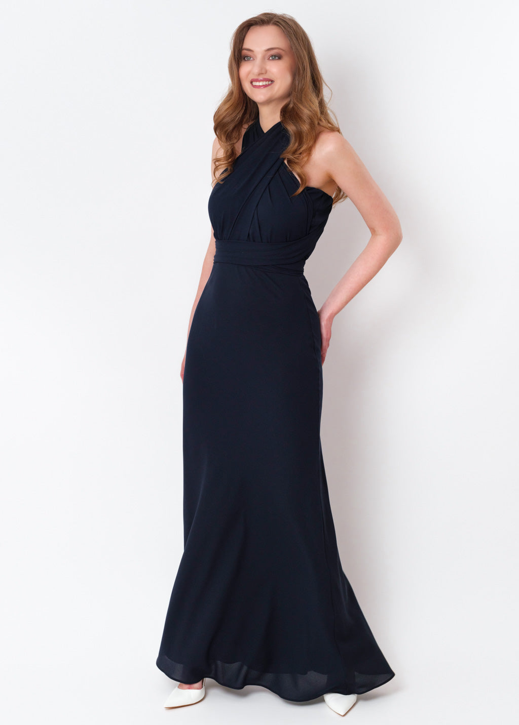 Navy blue chiffon infinity long dress
