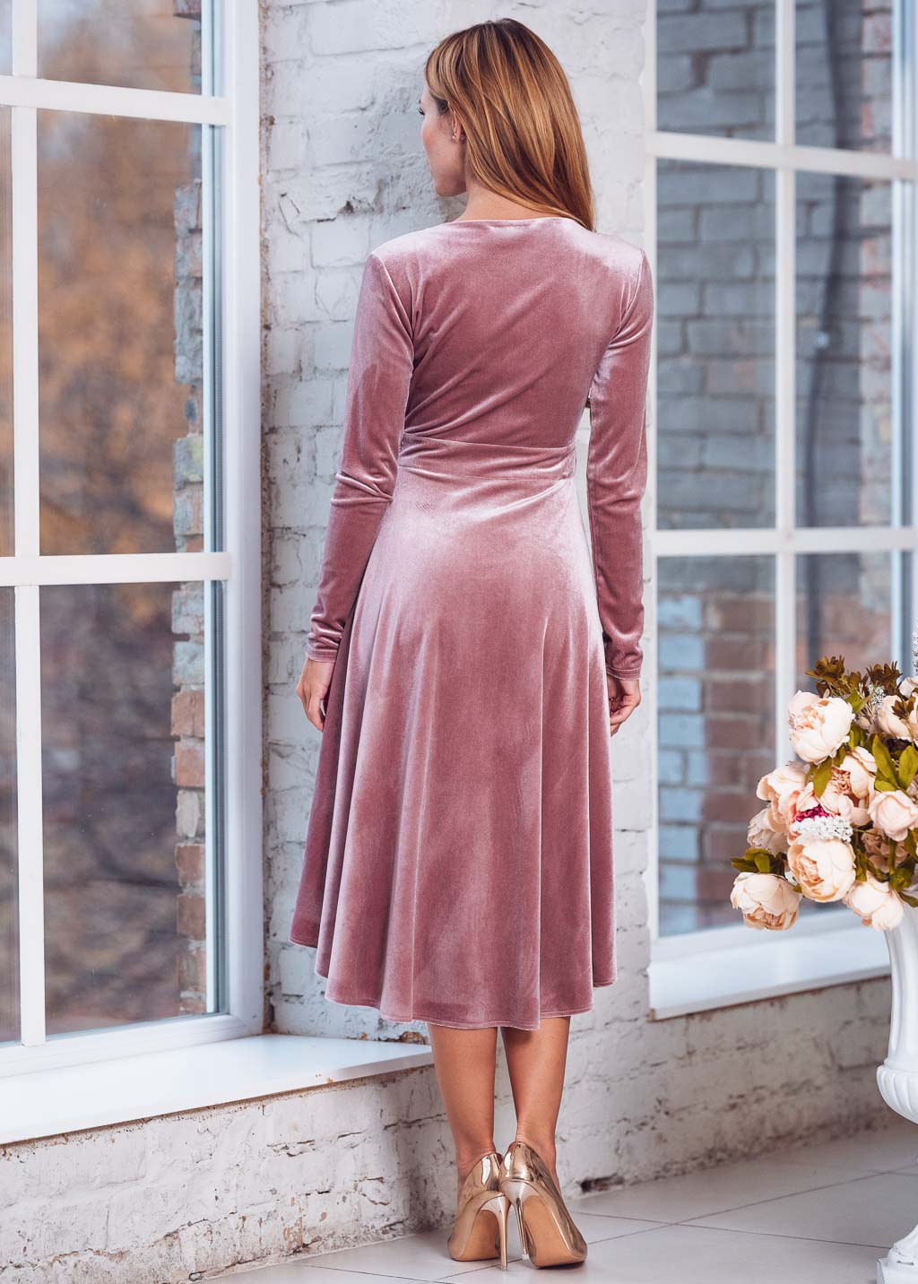 Mauve wrap velvet dress
