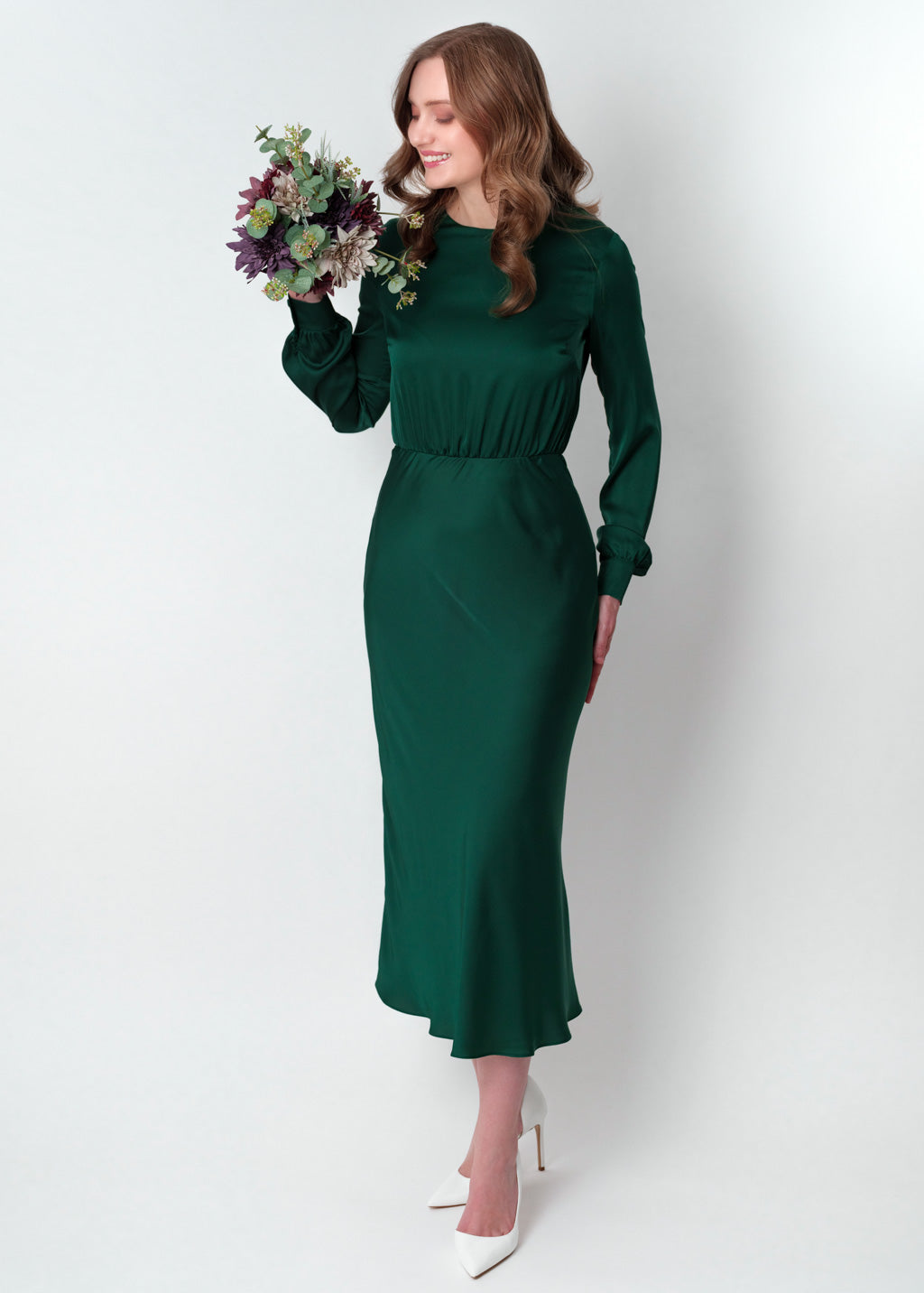 Dark green silk mid-calf dress
