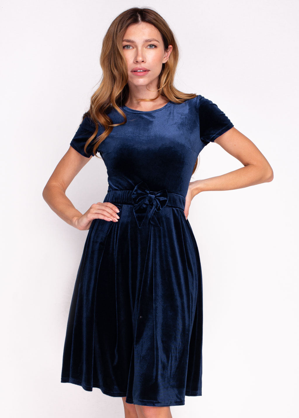 Mommy and me navy blue velvet adult dress