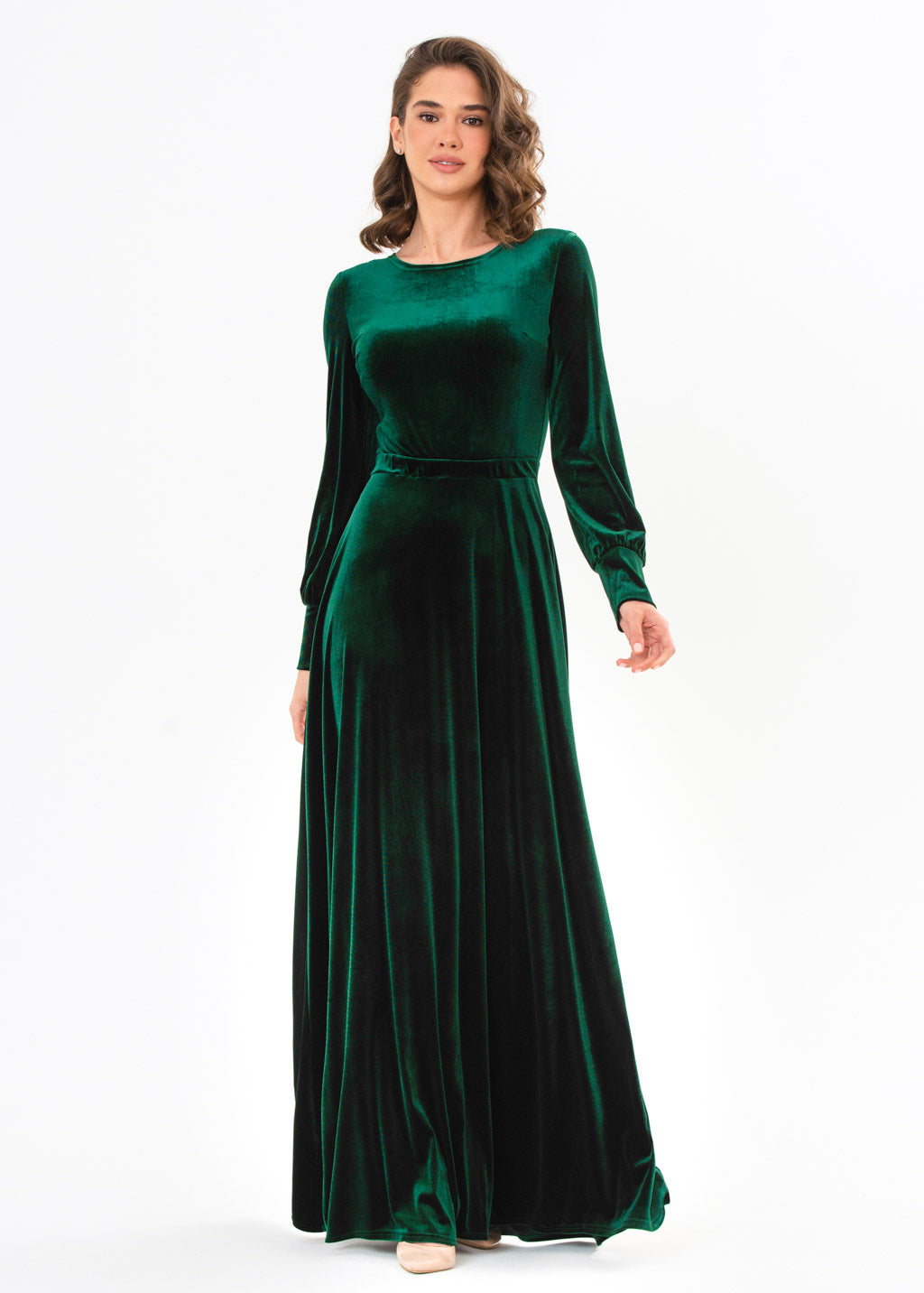 Emerald green velvet long dress