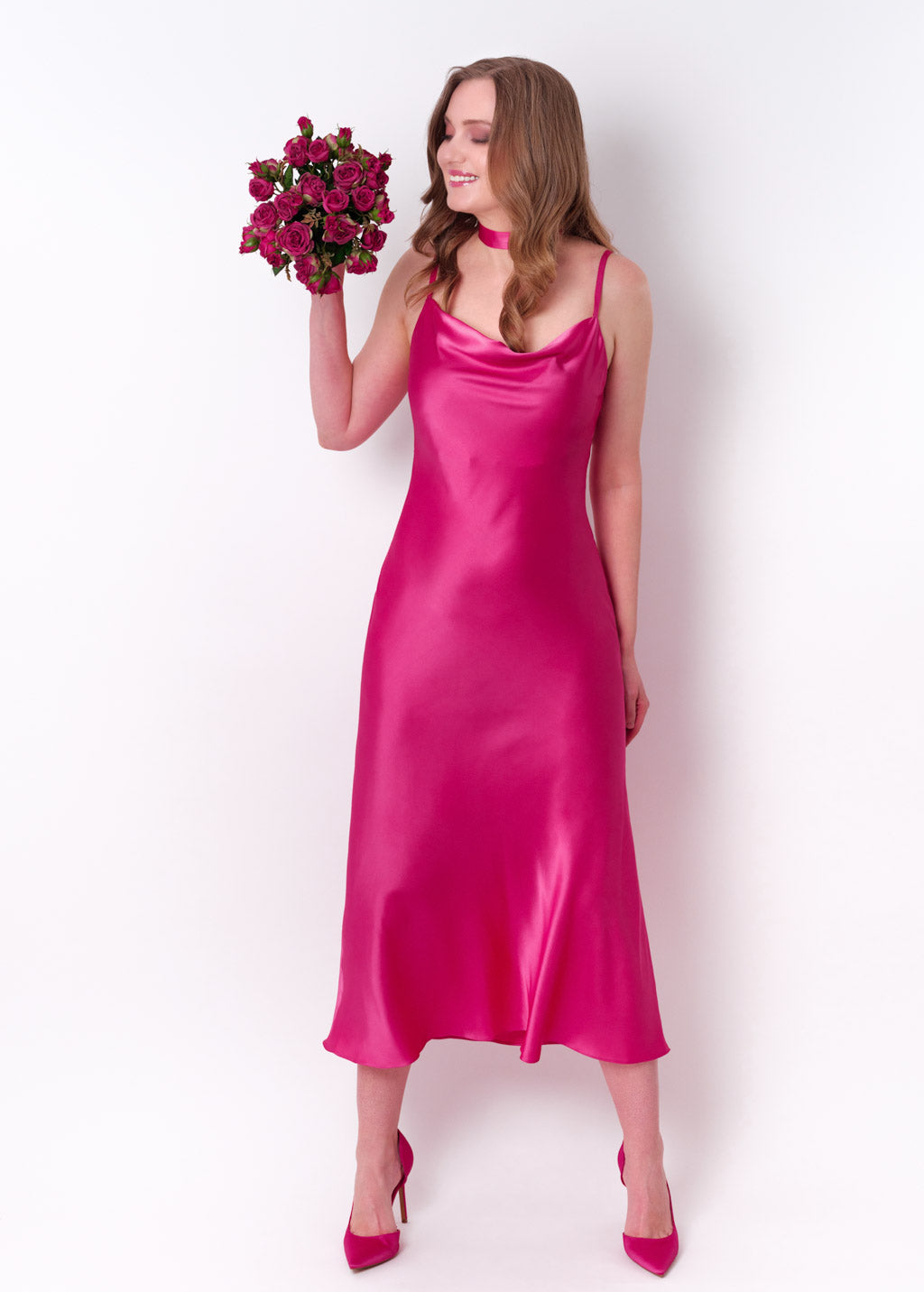 Hot pink slip silk dress