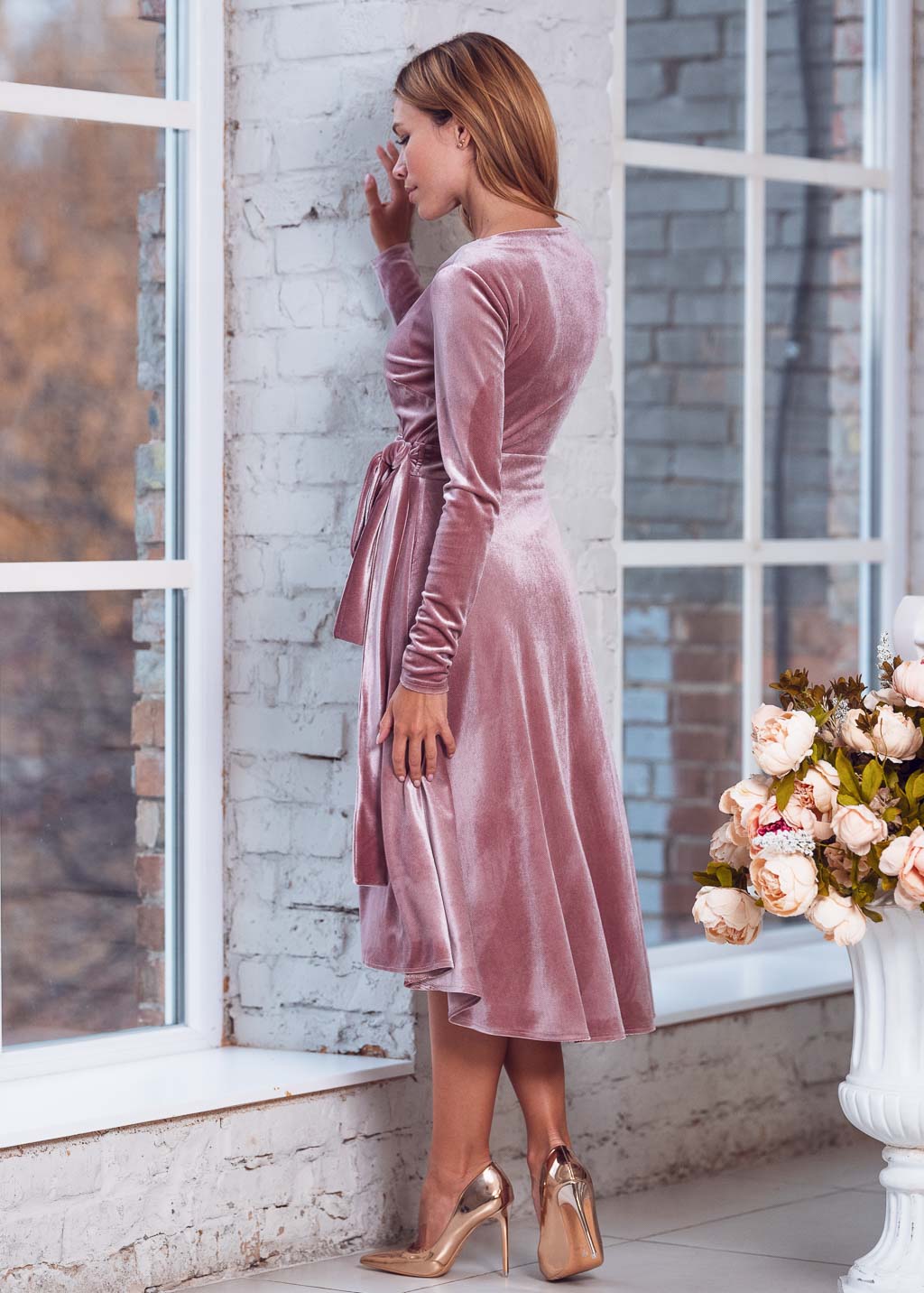 Mauve wrap velvet dress