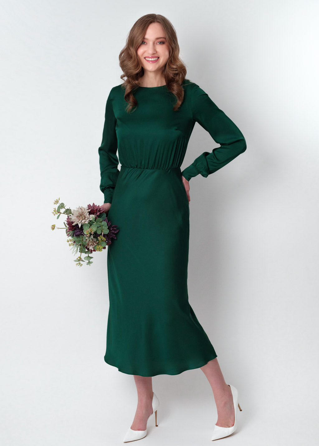 Dark green silk mid-calf dress
