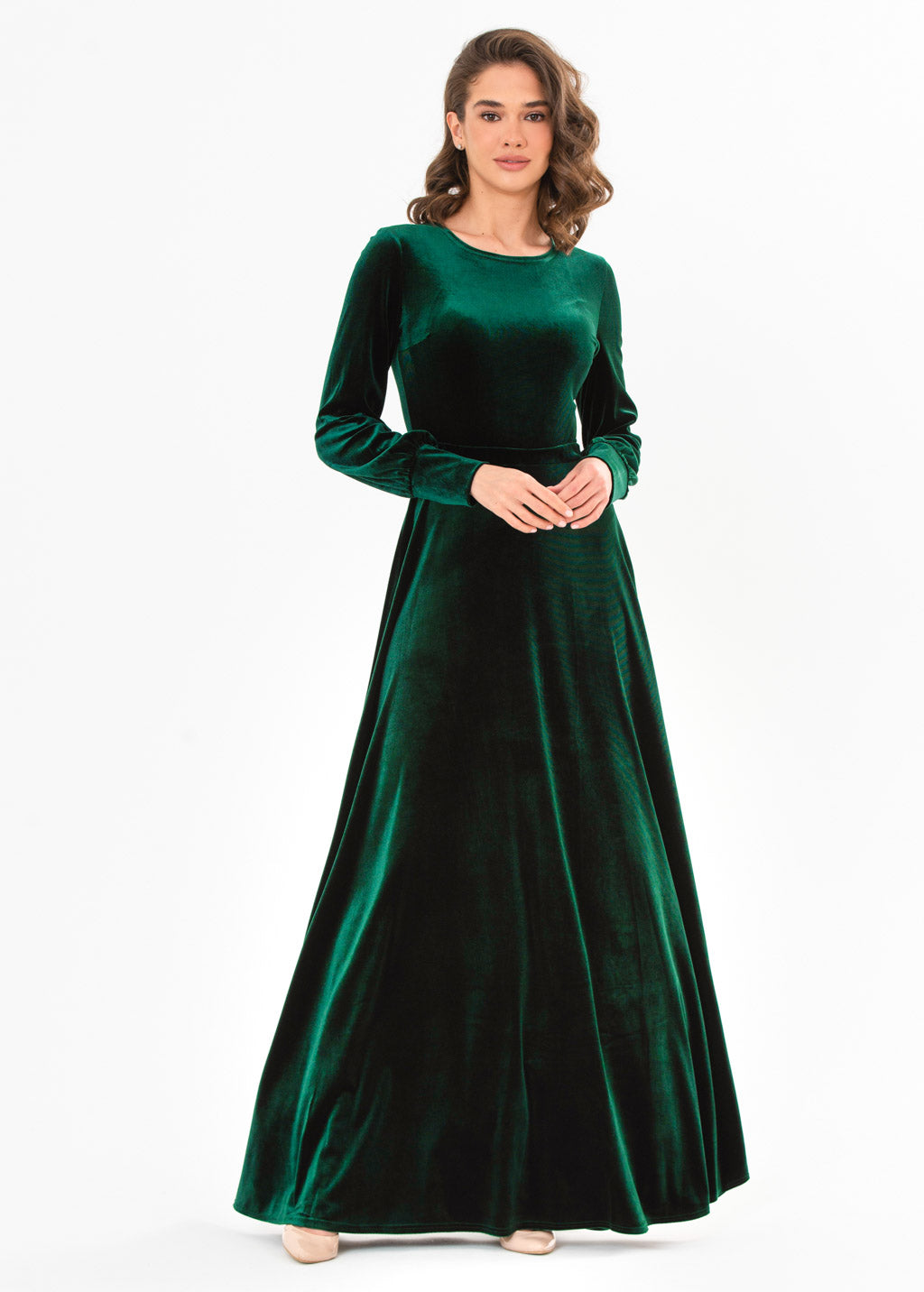 Emerald green velvet long dress