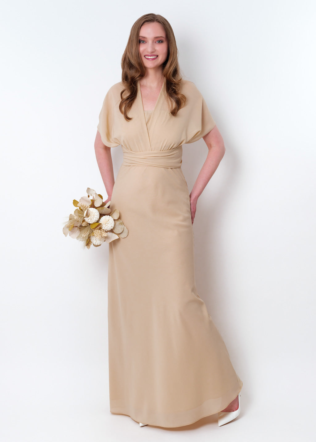 Champagne beige chiffon infinity long dress