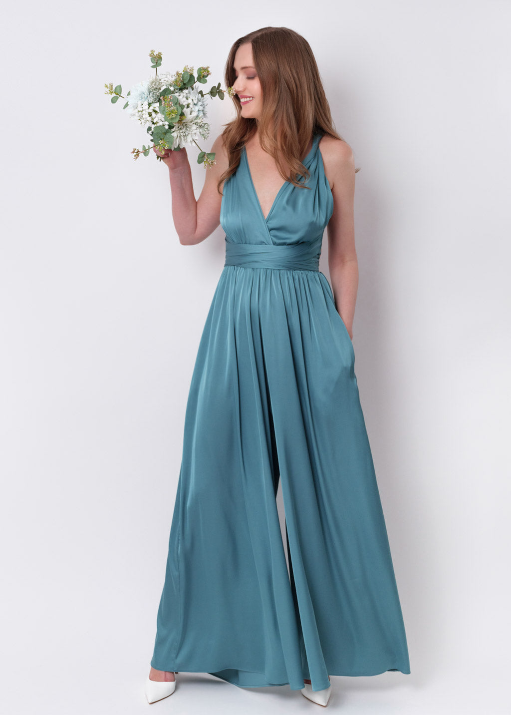 Aqua blue silk infinity jumpsuit