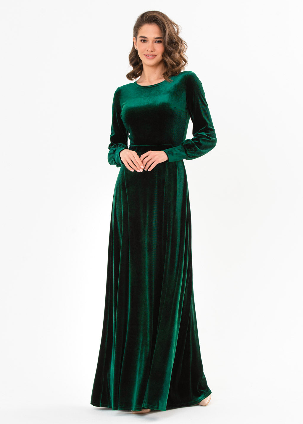 Emerald green velvet long dress