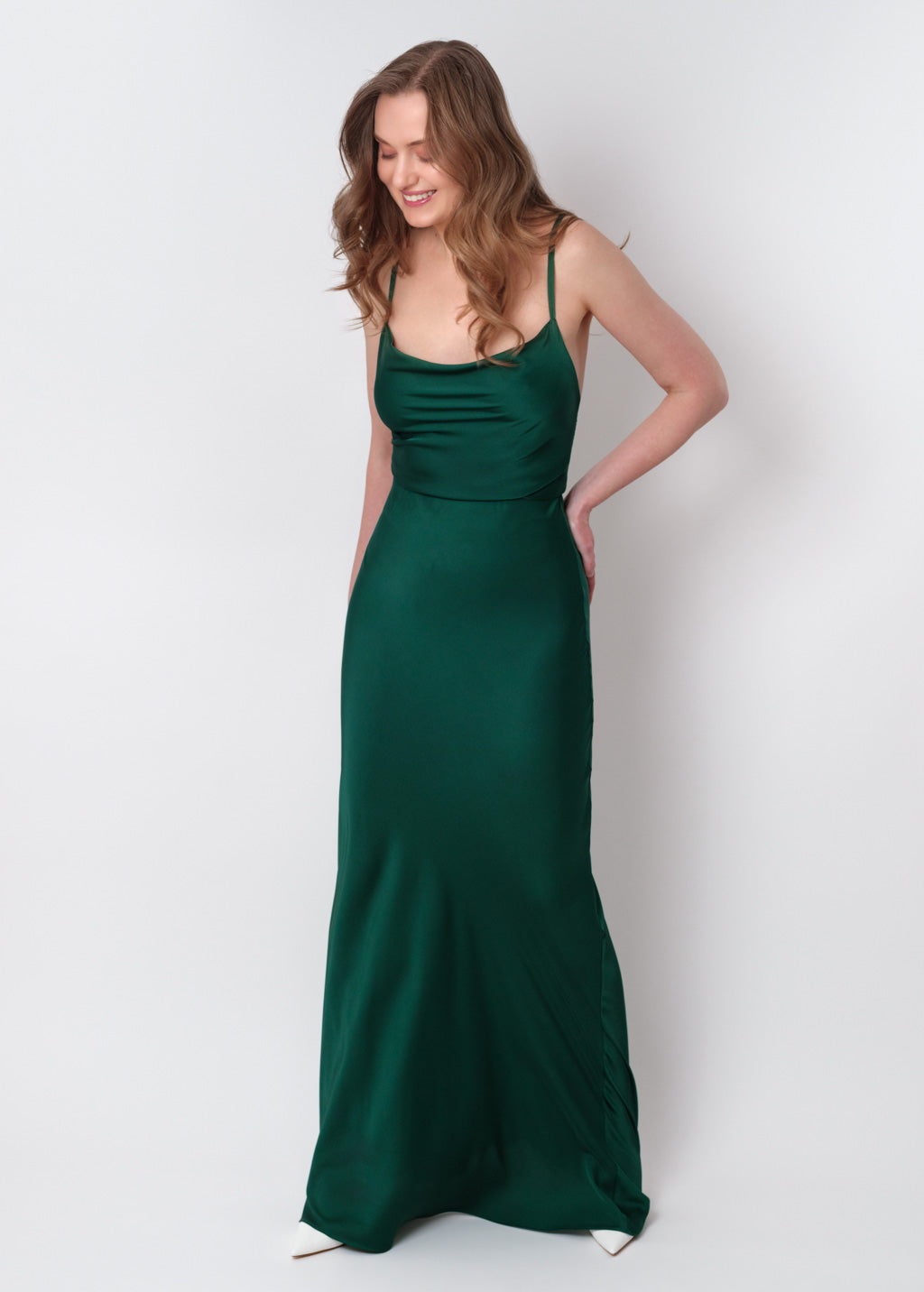 Dark green silk slip dress