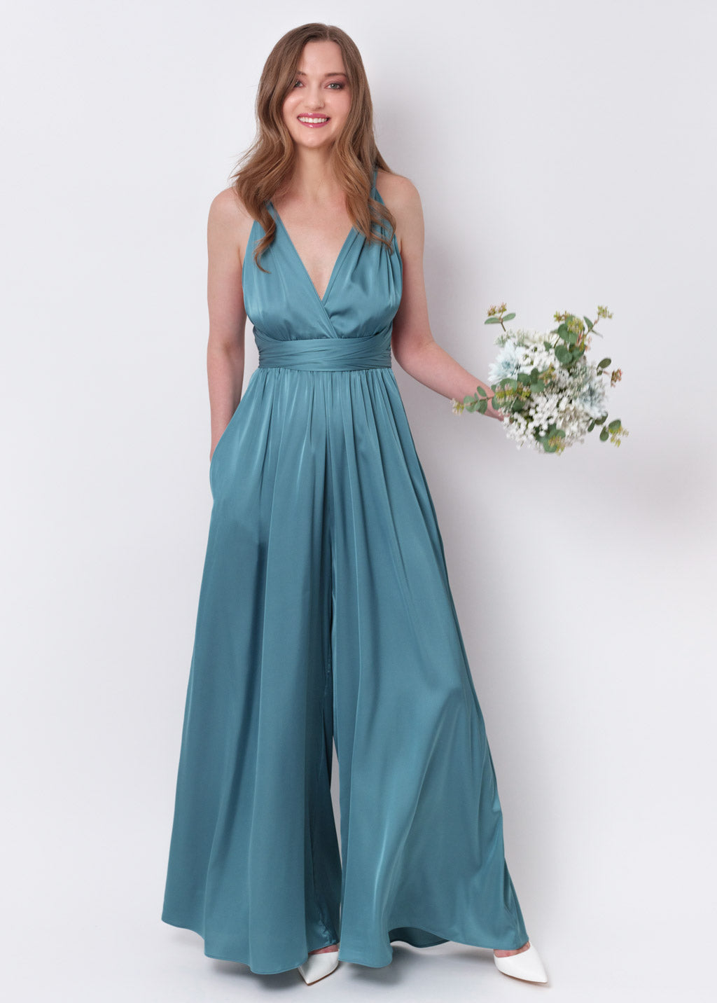 Aqua blue silk infinity jumpsuit