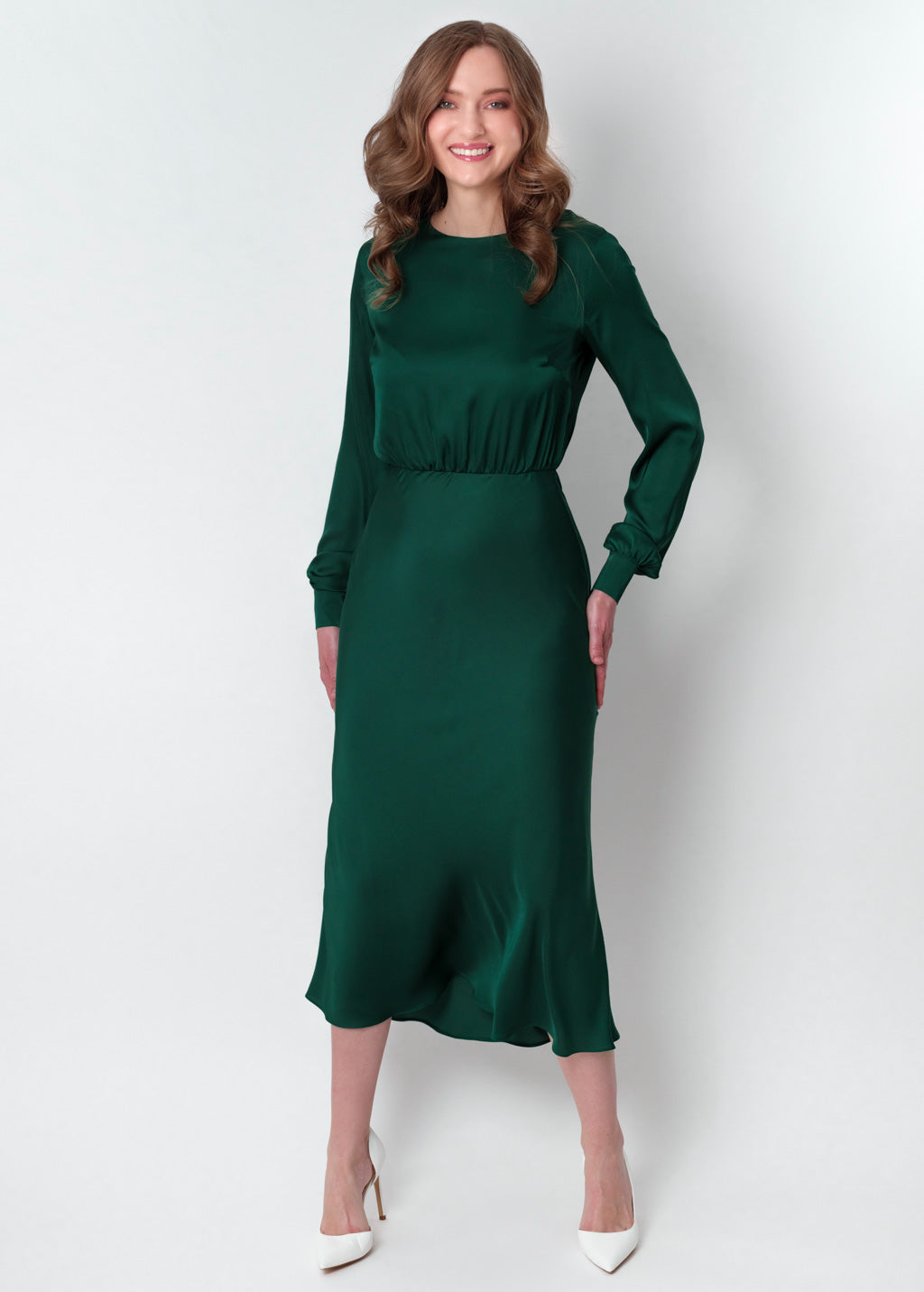 Dark green silk mid-calf dress