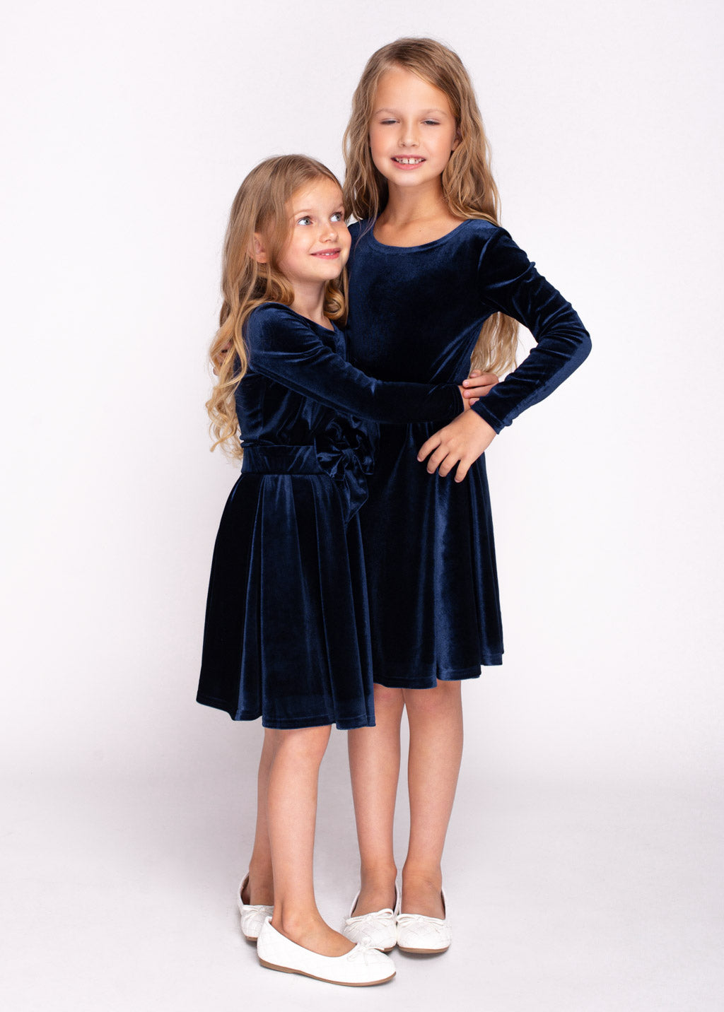 Navy blue girl velvet dress