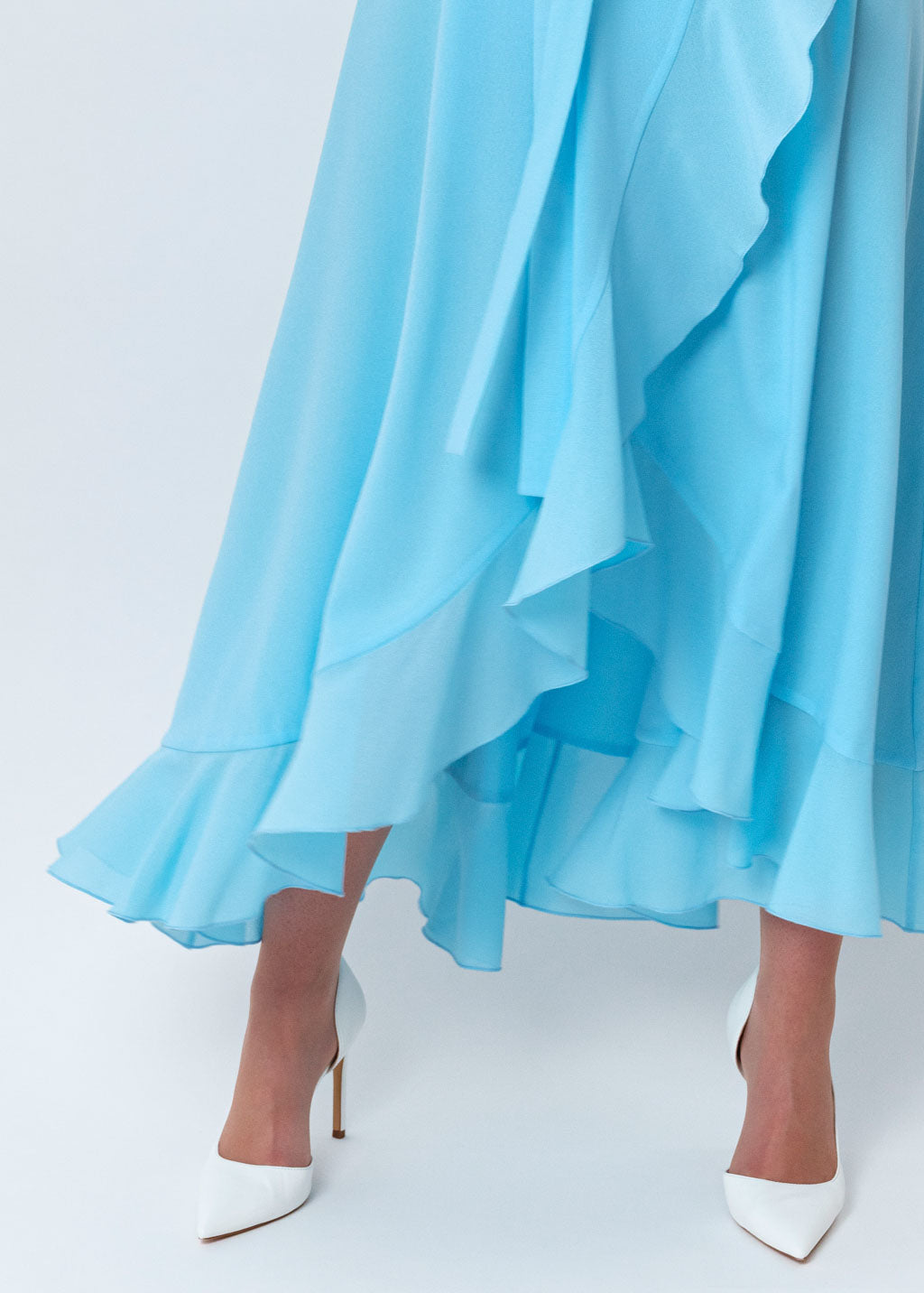Sky blue chiffon wrap dress