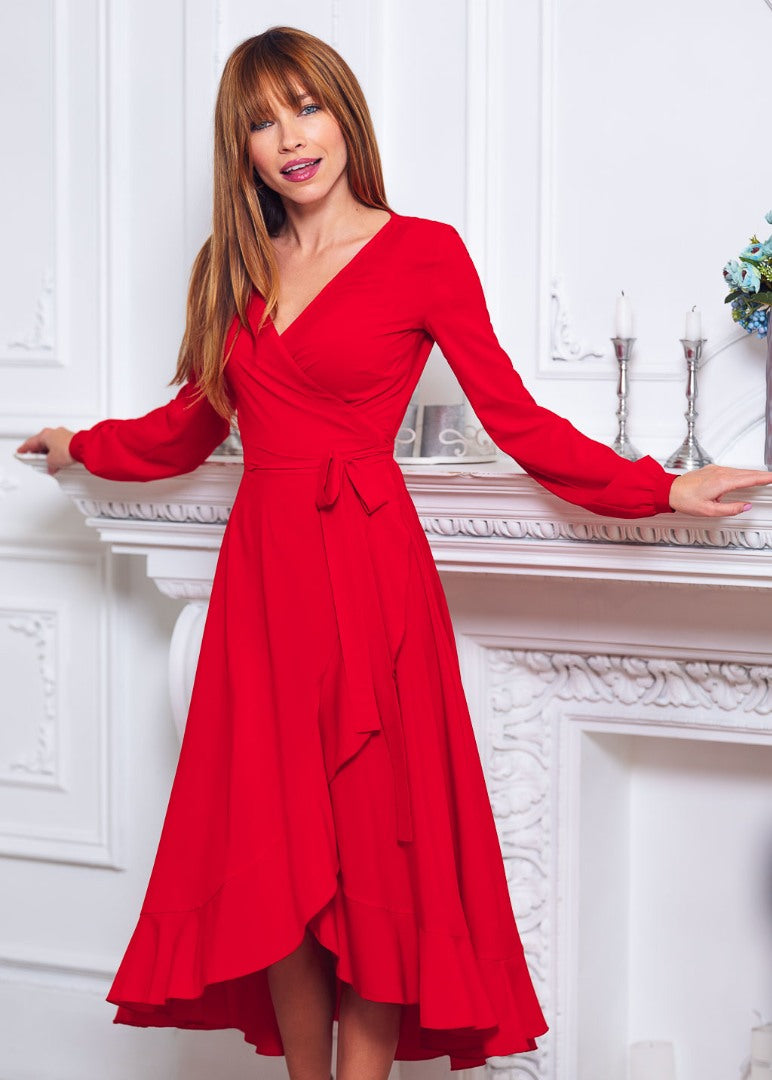 Red wrap dress