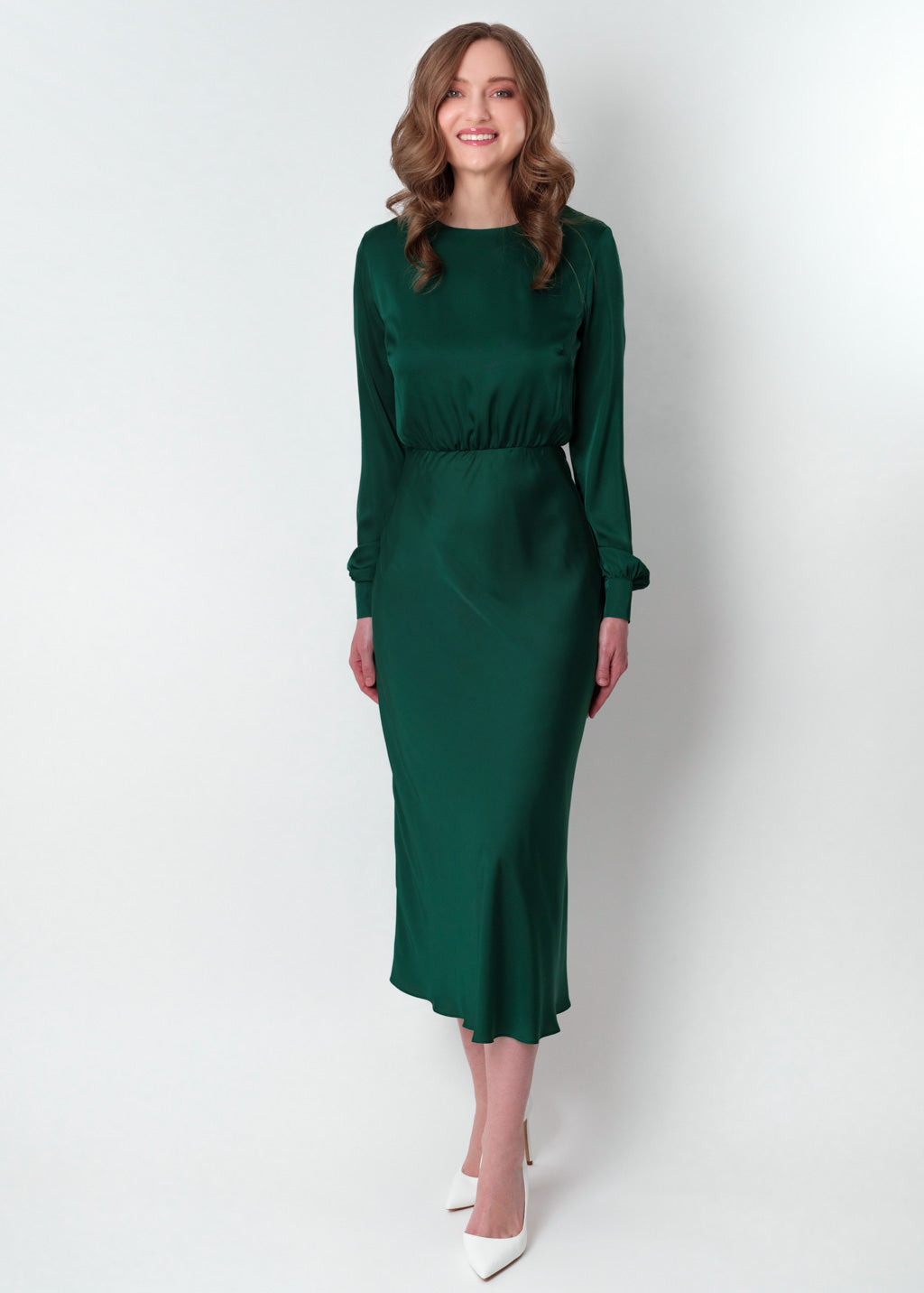 Dark green silk mid-calf dress