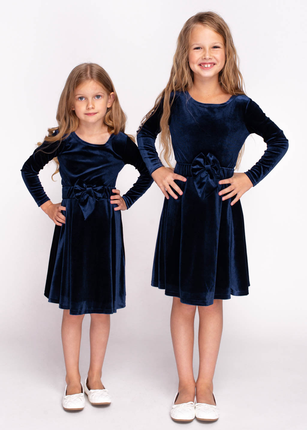 Navy blue girl velvet dress