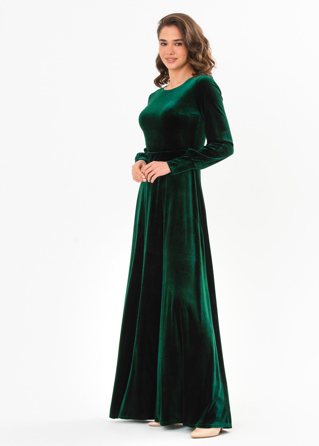 Emerald green velvet long dress