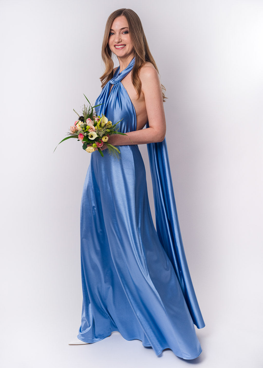Sky blue luxury satin infinity dress or jumpsuit