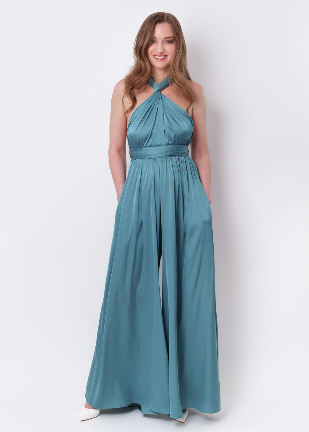 Aqua blue silk infinity jumpsuit