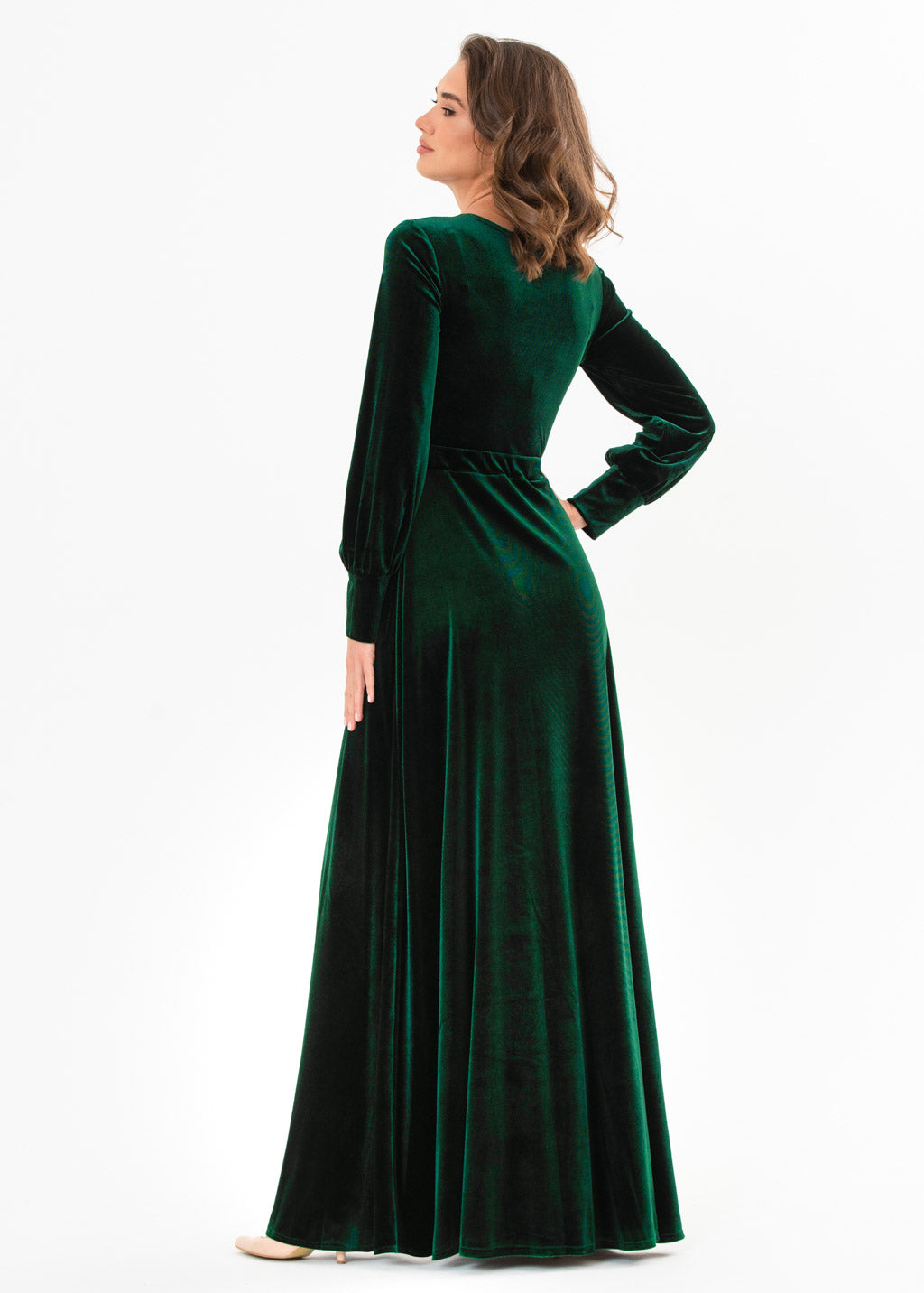 Emerald green velvet long dress