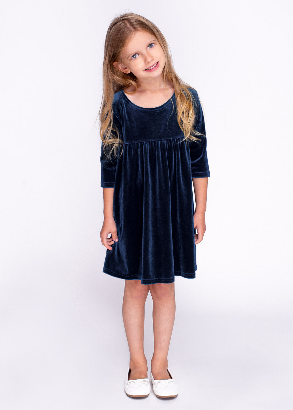 Navy Blue girl velvet dress