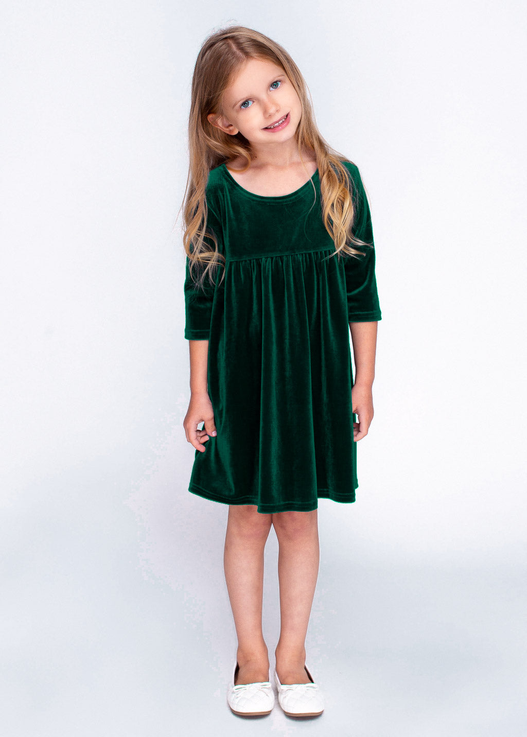 Emerald green girl velvet dress