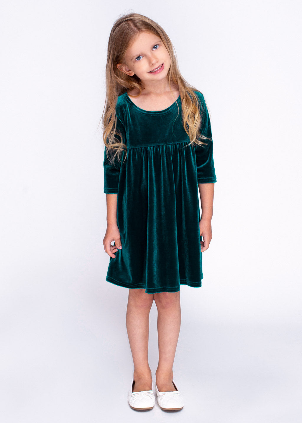 Emerald green girl velvet dress