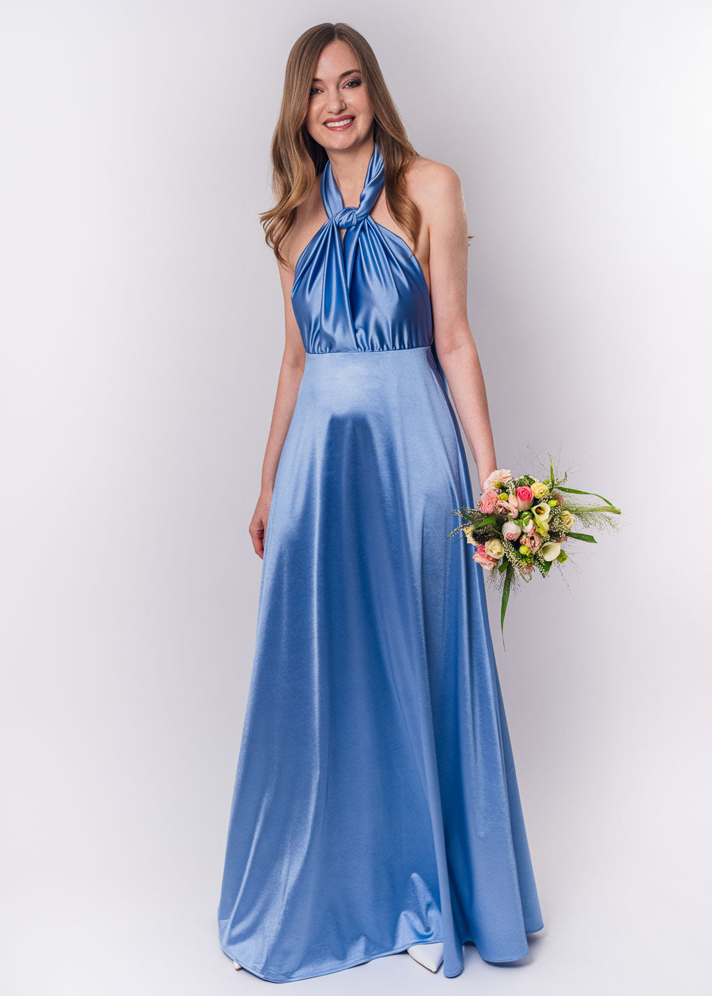 Sky blue luxury satin infinity dress or jumpsuit