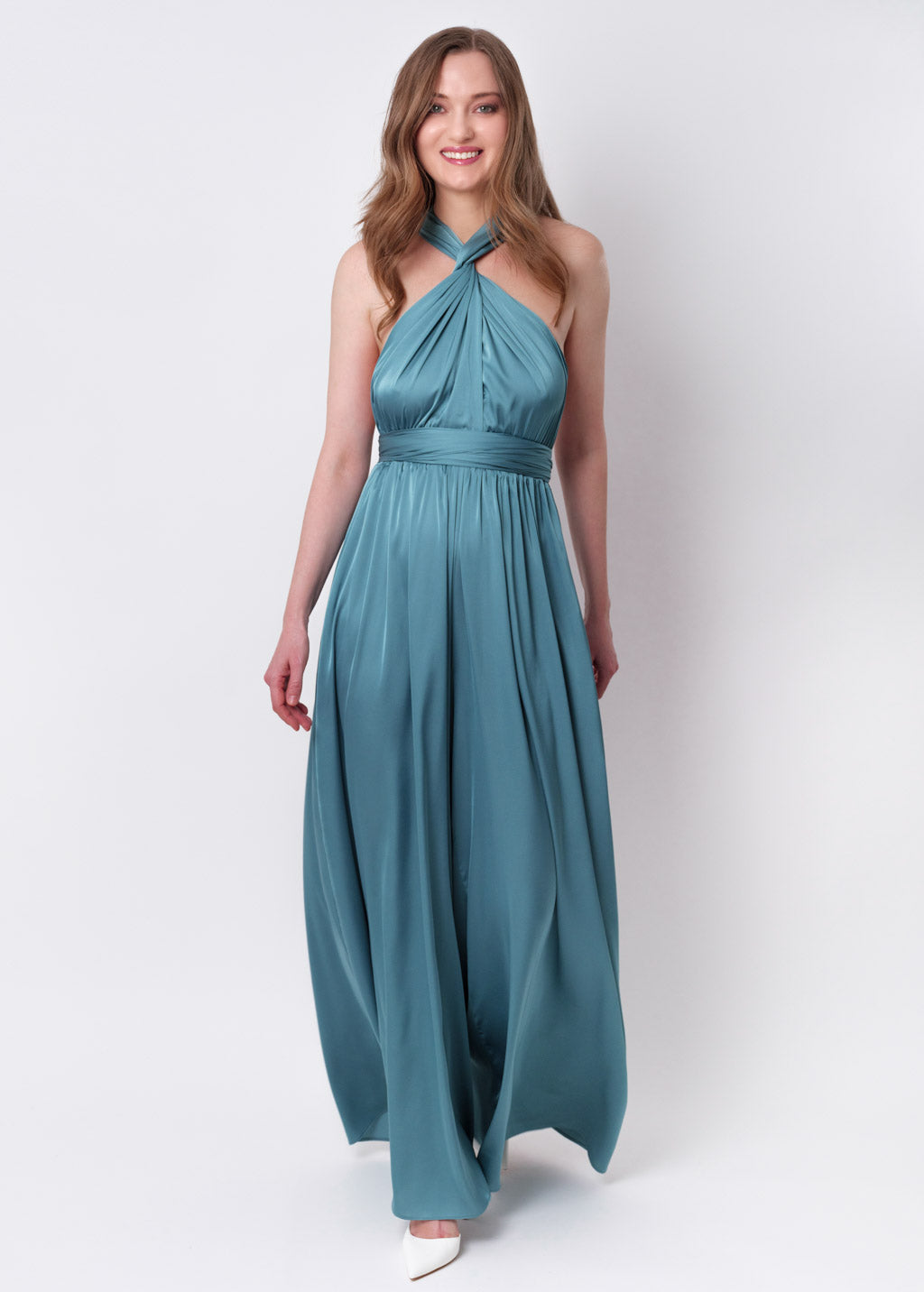 Aqua blue silk infinity jumpsuit Aqua blue silk infinity jumpsuit