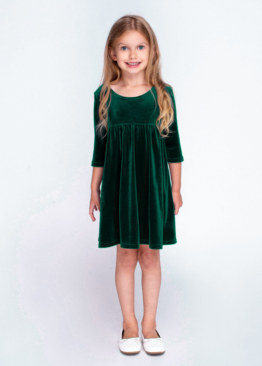 Emerald green girl velvet dress